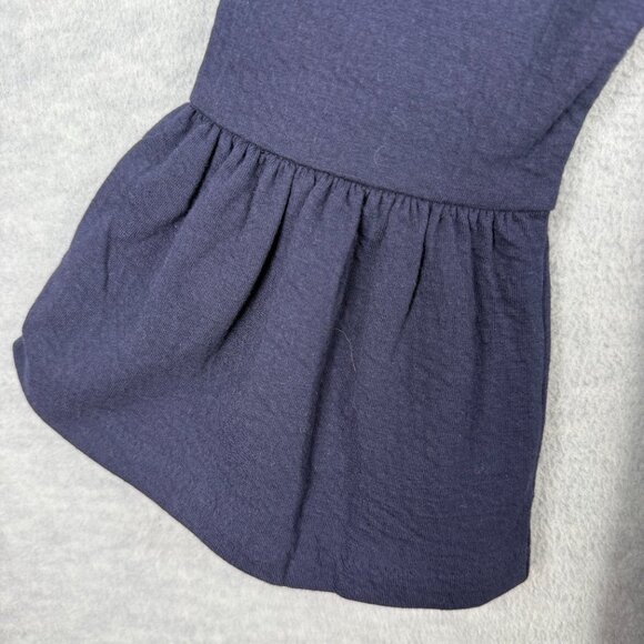 J Crew Factory M Solid Ruffle Sleeve Shift Dress Navy Blue Textured Cotton Blend - Picture 4 of 12